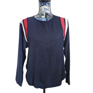 Maje Crew Neck Varsity Stripe Navy Blue Red White Sweater 3 Large